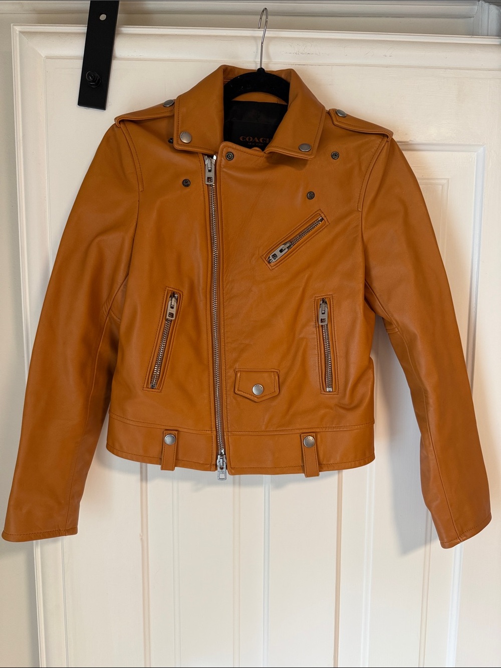 Coach Cognac Leather Moto Jacket